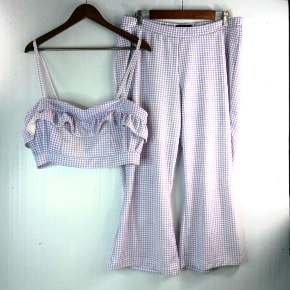 Like An Angel 1X Mary Ann Gingham Check Capri Pants Set 2-Piece In Lavender